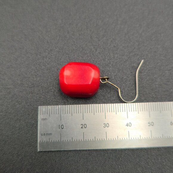 Copper Good Size Chunk Of Red Shell Dangle Earrings A6108 - Picture 4 of 5